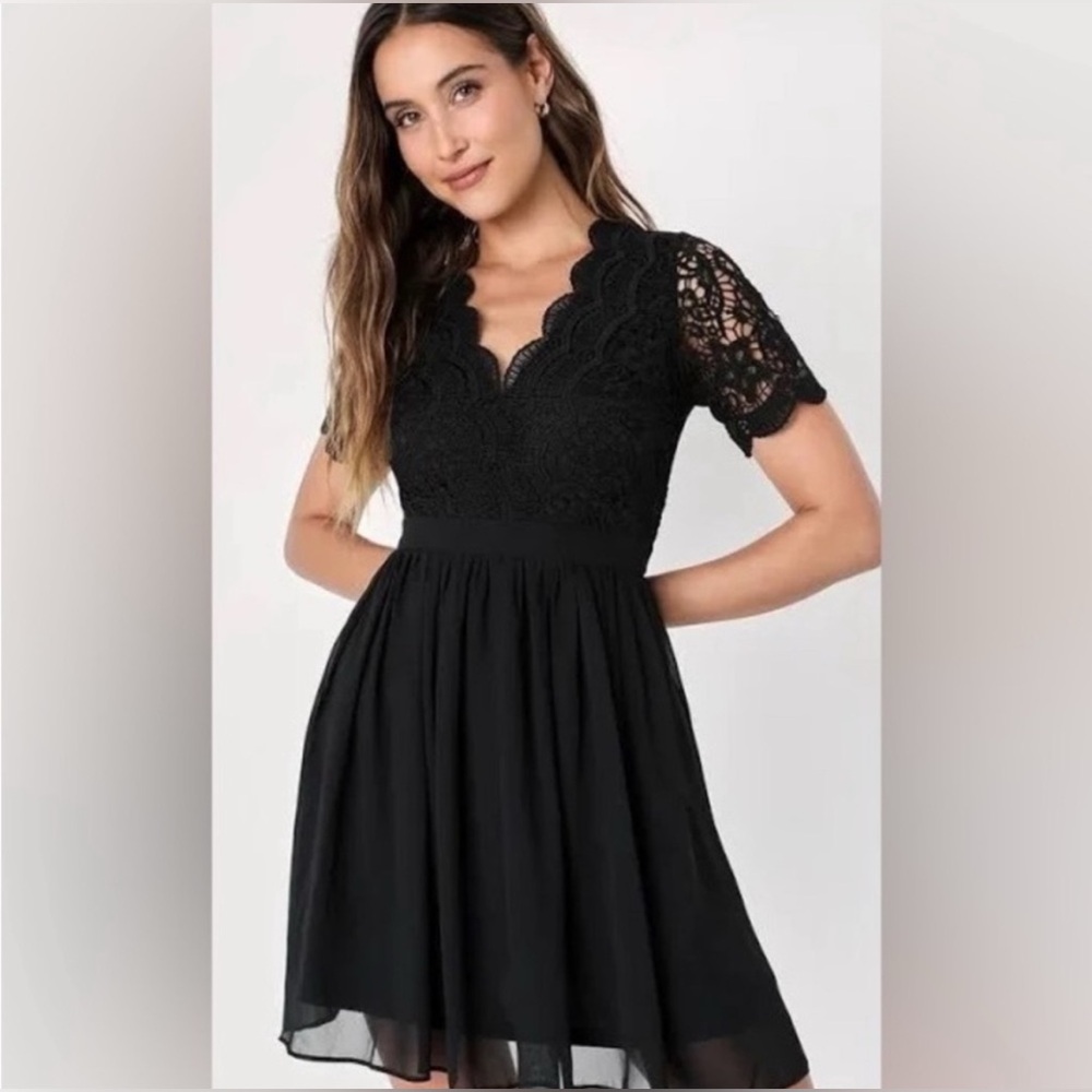 New! Lulu’s Angel in Disguise Lace Skater Dress Solid Black LBD Size XL - Picture 1 of 15